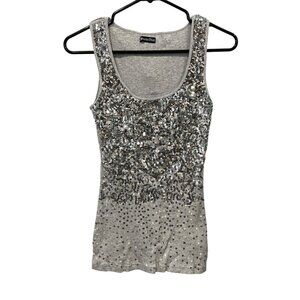 Scarlet Blvd Sequin Embellished Tank Top Womens M Cotton Ribbed Sleeveless Gray